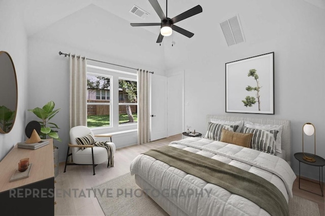 5804 Kelly Kyle Ave, Georgetown, TX 78628 - bedroom with high vaulted ceiling, wood finished floors, and ceiling fan