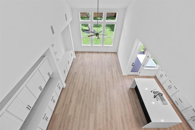5804 Kelly Kyle Ave, Georgetown, TX 78628 - unfurnished living room with light wood-type flooring and a towering ceiling