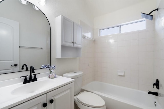 full bath featuring toilet, shower / tub combination, and vanity