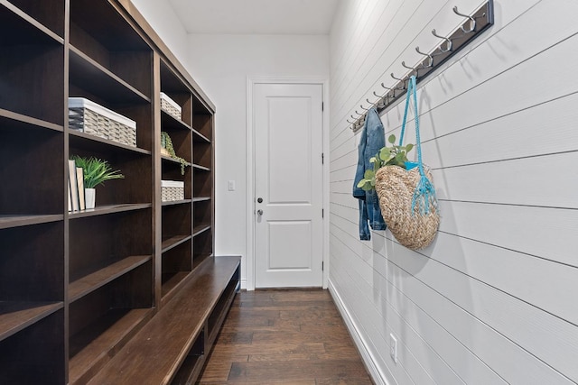 mudroom featuring dark wood-type flooring