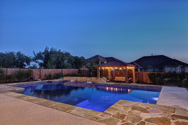 2717 Rain Song Dr, Leander, TX 78641 - view of pool with a gazebo, a patio, a fenced backyard, and an outdoor hangout area
