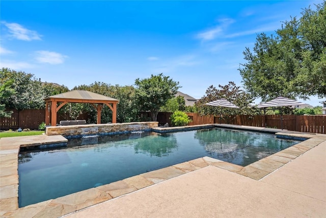 2717 Rain Song Dr, Leander, TX 78641 - view of swimming pool with a gazebo, a fenced backyard, and a patio