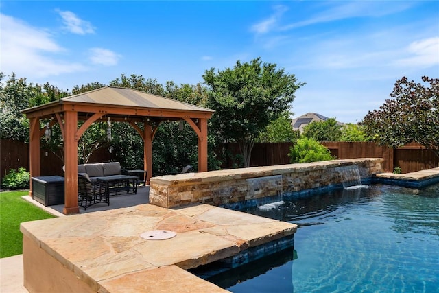 2717 Rain Song Dr, Leander, TX 78641 - view of swimming pool featuring a gazebo, an outdoor hangout area, a fenced backyard, and a patio area