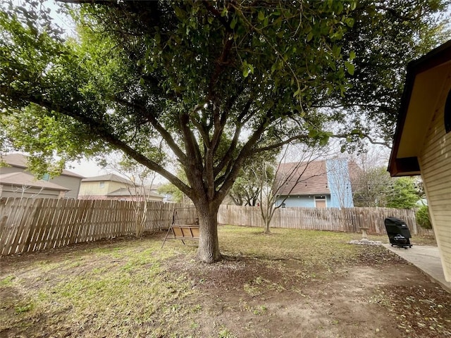 view of yard with a fenced backyard