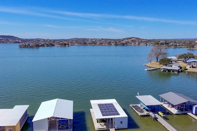 dock area with a water view