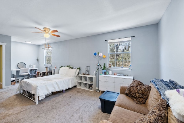 bedroom featuring a ceiling fan and carpet flooring