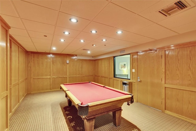 40 N Interstate 35 Hwy Unit 2D4, Austin, TX 78701 - game room with light colored carpet, recessed lighting, pool table, wood walls, and visible vents