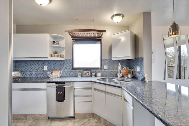 40 N Interstate 35 Hwy Unit 2D4, Austin, TX 78701 - kitchen featuring dishwasher, backsplash, white cabinets, and a sink