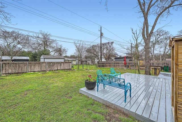 view of yard featuring a fenced backyard and a deck