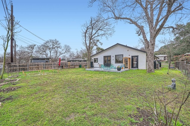 view of yard with a fenced backyard, cooling unit, and a wooden deck