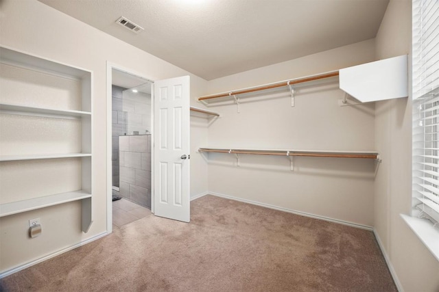 spacious closet featuring carpet floors and visible vents