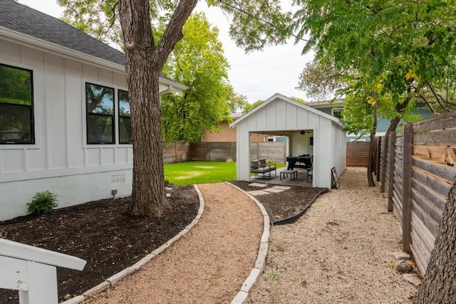 view of yard featuring a fenced backyard and a patio