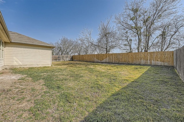 view of yard with a fenced backyard