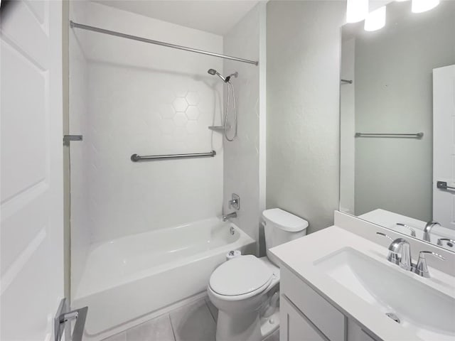 full bathroom featuring toilet, tile patterned floors, bathtub / shower combination, and vanity