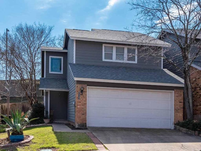 7215 Coronado Cir, Austin, TX 78752 - traditional-style house with a shingled roof, an attached garage, brick siding, and concrete driveway