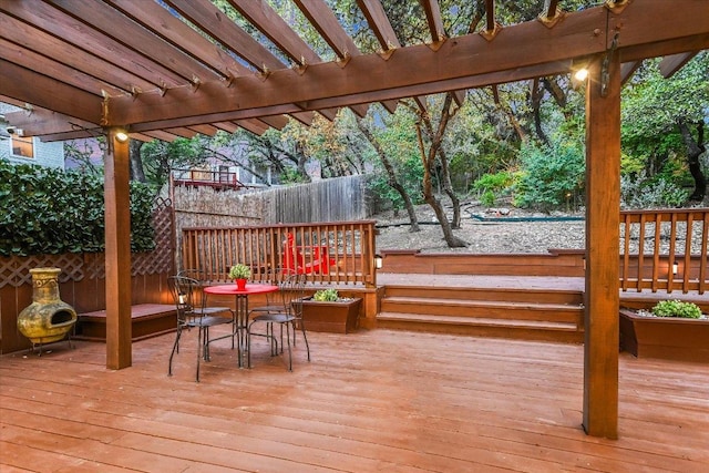 5908 Taylor Draper Cv, Austin, TX 78759 - wooden deck featuring outdoor dining area and a pergola