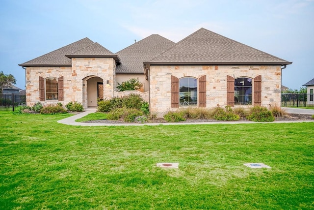 227 Dally Ct, Dripping Springs, TX 78620 - french country inspired facade featuring stone siding and roof with shingles