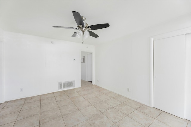 unfurnished room featuring visible vents and a ceiling fan