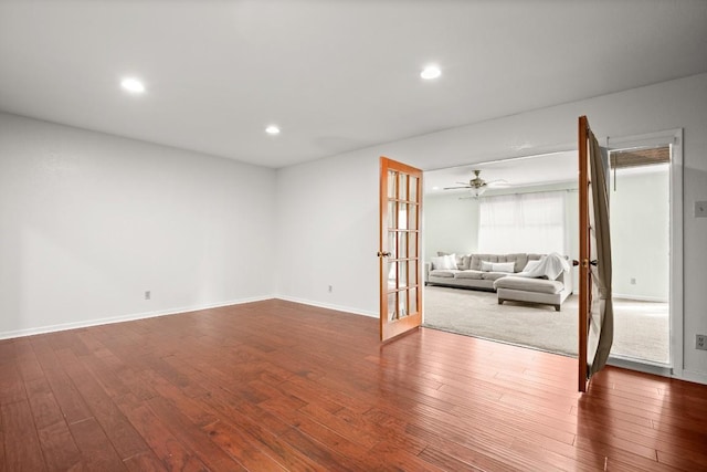 611 Virginia Dr, Round Rock, TX 78664 - unfurnished room with french doors, wood finished floors, recessed lighting, baseboards, and a ceiling fan