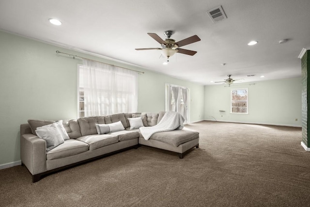 611 Virginia Dr, Round Rock, TX 78664 - carpeted living area with ceiling fan, recessed lighting, and baseboards