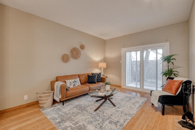 living room with baseboards and wood finished floors