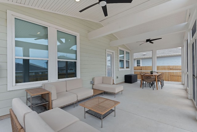 view of patio with a ceiling fan, outdoor dining area, and outdoor lounge area