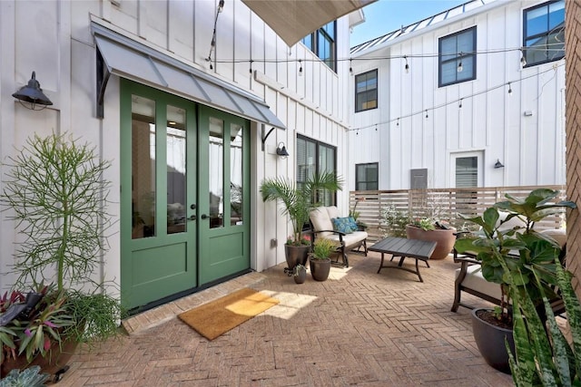 view of patio featuring french doors