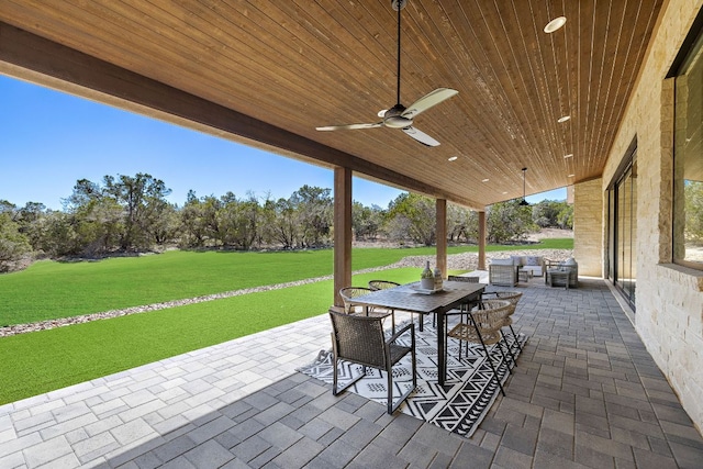 view of patio / terrace featuring ceiling fan and outdoor dining area