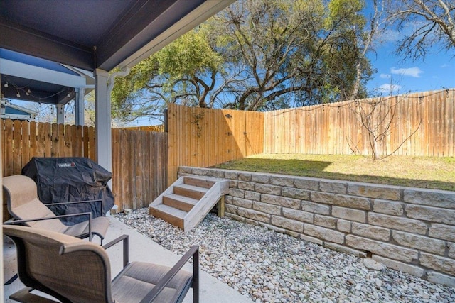 view of patio / terrace featuring grilling area and a fenced backyard