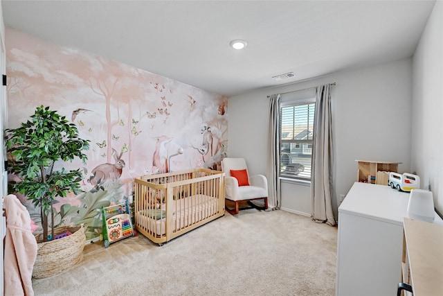 carpeted bedroom with visible vents