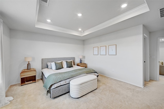 6808 Ellsworth Walk, Austin, TX 78724 - carpeted bedroom featuring a tray ceiling, ornamental molding, and recessed lighting