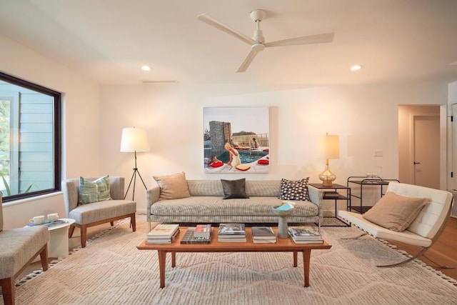 2703 Pegram Ave, Austin, TX 78757 - living area featuring ceiling fan, recessed lighting, and wood finished floors