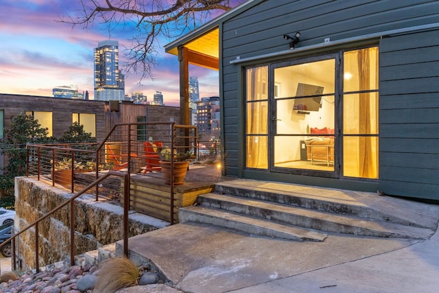 entrance to property featuring a city view