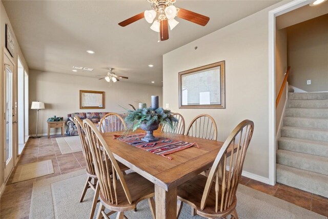 130 Sobrante Rd Unit 309, Belton, TX 76513 - dining room featuring ceiling fan, recessed lighting, stairs, light tile patterned floors, and baseboards