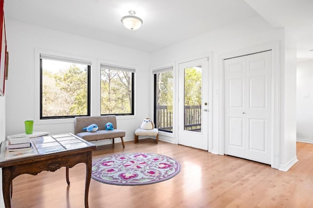 office featuring light wood finished floors and baseboards