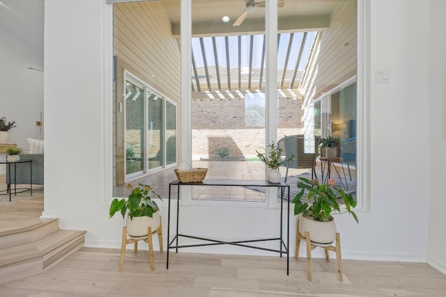 interior space featuring a ceiling fan