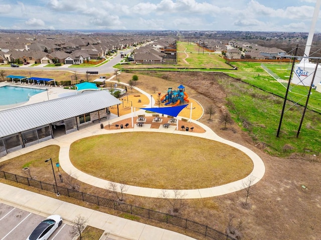 drone / aerial view with a residential view