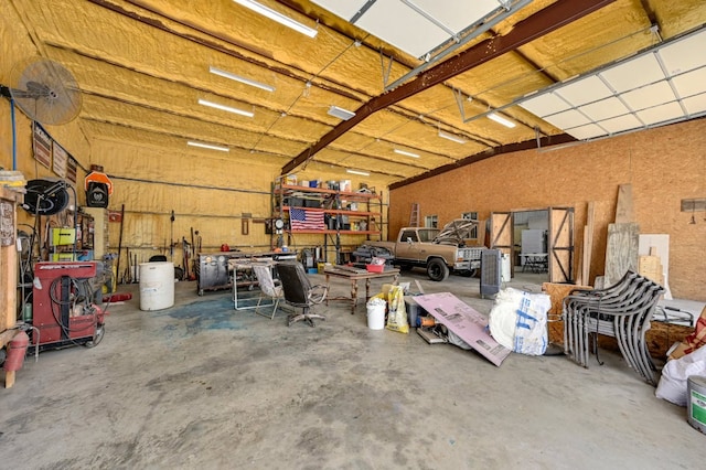 garage featuring a workshop area