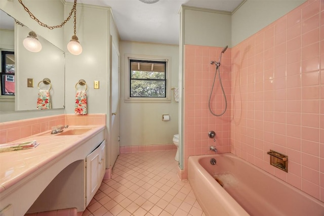 1876 Rocky Rd, Blanco, TX 78606 - bathroom with vanity, tile patterned floors, tub / shower combination, and crown molding