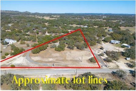 1876 Rocky Rd, Blanco, TX 78606 - aerial overview of property's location featuring property boundaries highlighted
