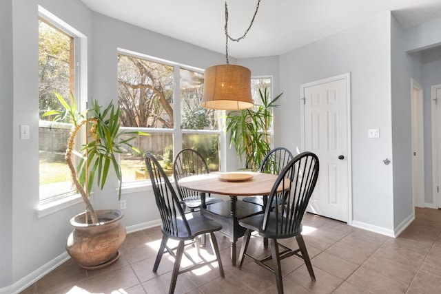 tiled dining area featuring a healthy amount of sunlight and baseboards