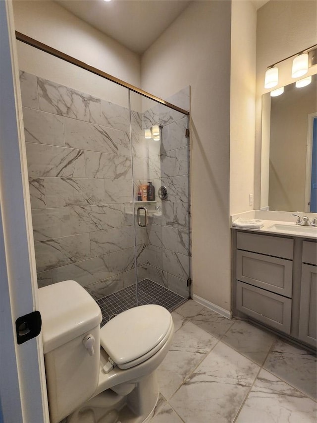 522 Jefferson Dr, Kyle, TX 78640 - bathroom with marble look tile flooring, a marble finish shower, and vanity