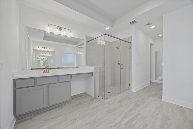 216 Echo Pass, Liberty Hill, TX 78642 - full bathroom featuring vanity, a stall shower, and recessed lighting