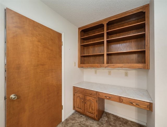 805 Wanta Hideaway, Spicewood, TX 78669 - unfurnished office with built in desk, a textured ceiling, and carpet