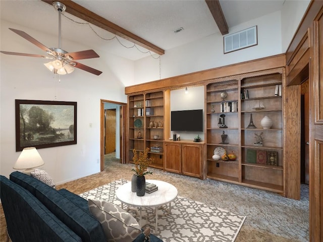 805 Wanta Hideaway, Spicewood, TX 78669 - living area with light carpet and a ceiling fan