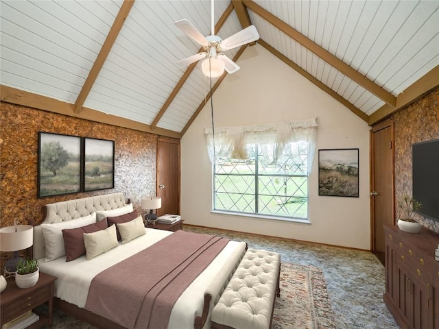 805 Wanta Hideaway, Spicewood, TX 78669 - bedroom featuring ceiling fan, baseboards, wooden ceiling, and carpet flooring