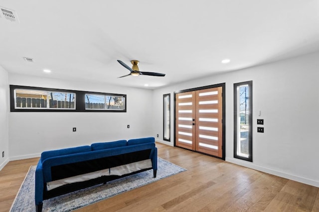 2702 S 2nd St Unit 1 & 2, Austin, TX 78704 - entrance foyer with light wood-style floors, a ceiling fan, and recessed lighting