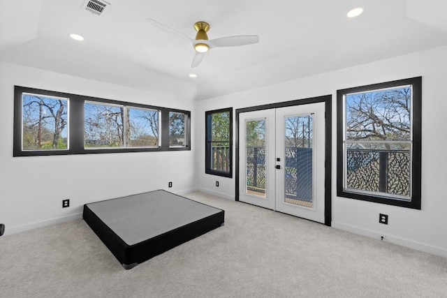2702 S 2nd St Unit 1 & 2, Austin, TX 78704 - unfurnished bedroom featuring access to outside, carpet flooring, recessed lighting, and a ceiling fan