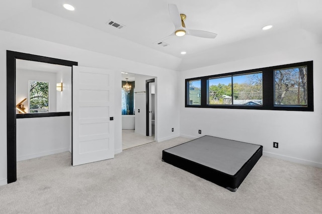 2702 S 2nd St Unit 1 & 2, Austin, TX 78704 - unfurnished bedroom featuring carpet flooring, multiple windows, recessed lighting, a chandelier, and ceiling fan