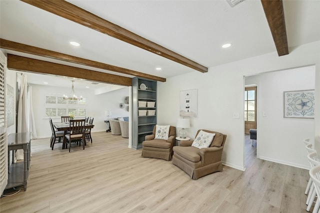 608 Sombrero Dr, Horseshoe Bay, TX 78657 - interior space featuring baseboards, light wood-type flooring, beam ceiling, and a healthy amount of sunlight